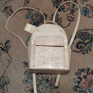 TRENDY oyster pinkish snakeskin PUFFER VEGAN MINI BACKPACK